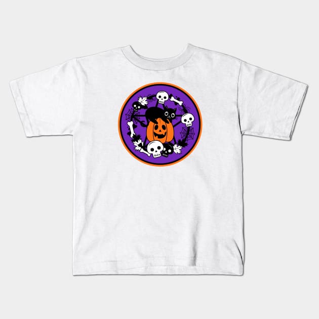 Halloween Cat and Pumpkin Pentacle Wreath Cheeky Witch® Kids T-Shirt by Cheeky Witch